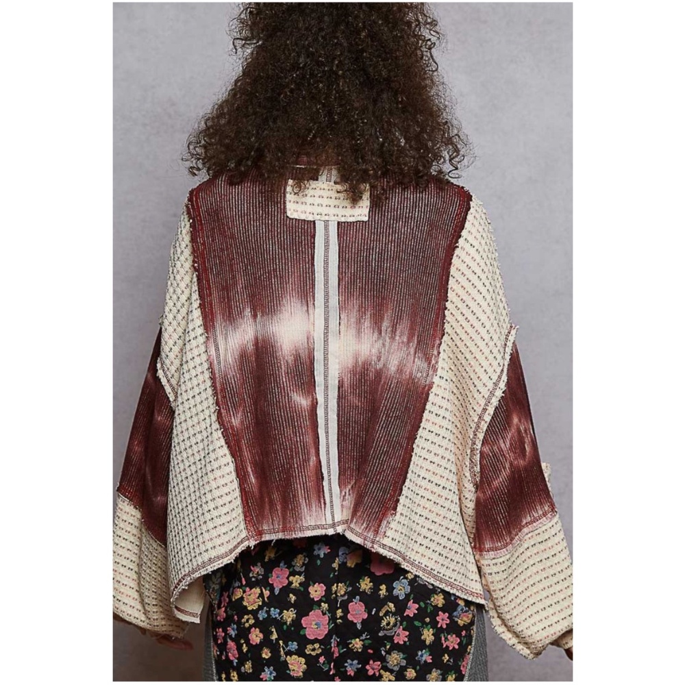 POL Patchwork Long Sleeve Tee in Burgundy, Cream, Teal - Picture 6 of 6